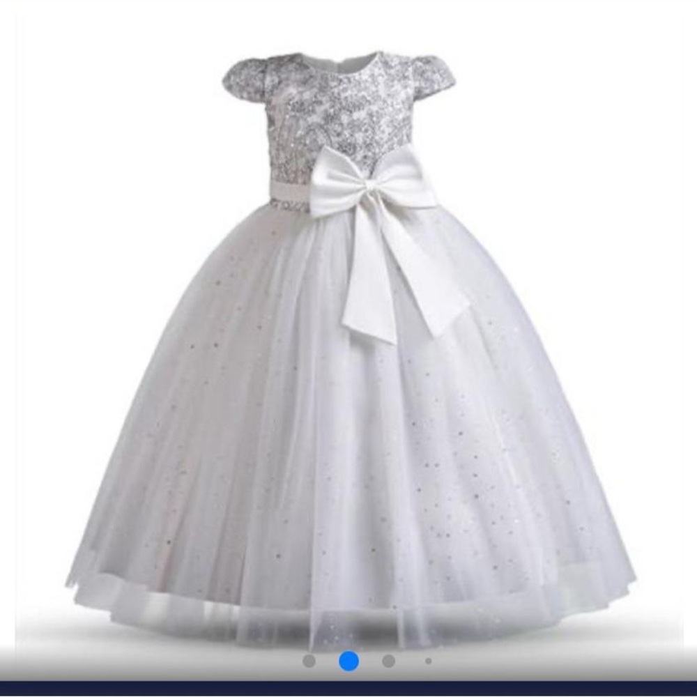 Elegant White Kids Dress with Bow